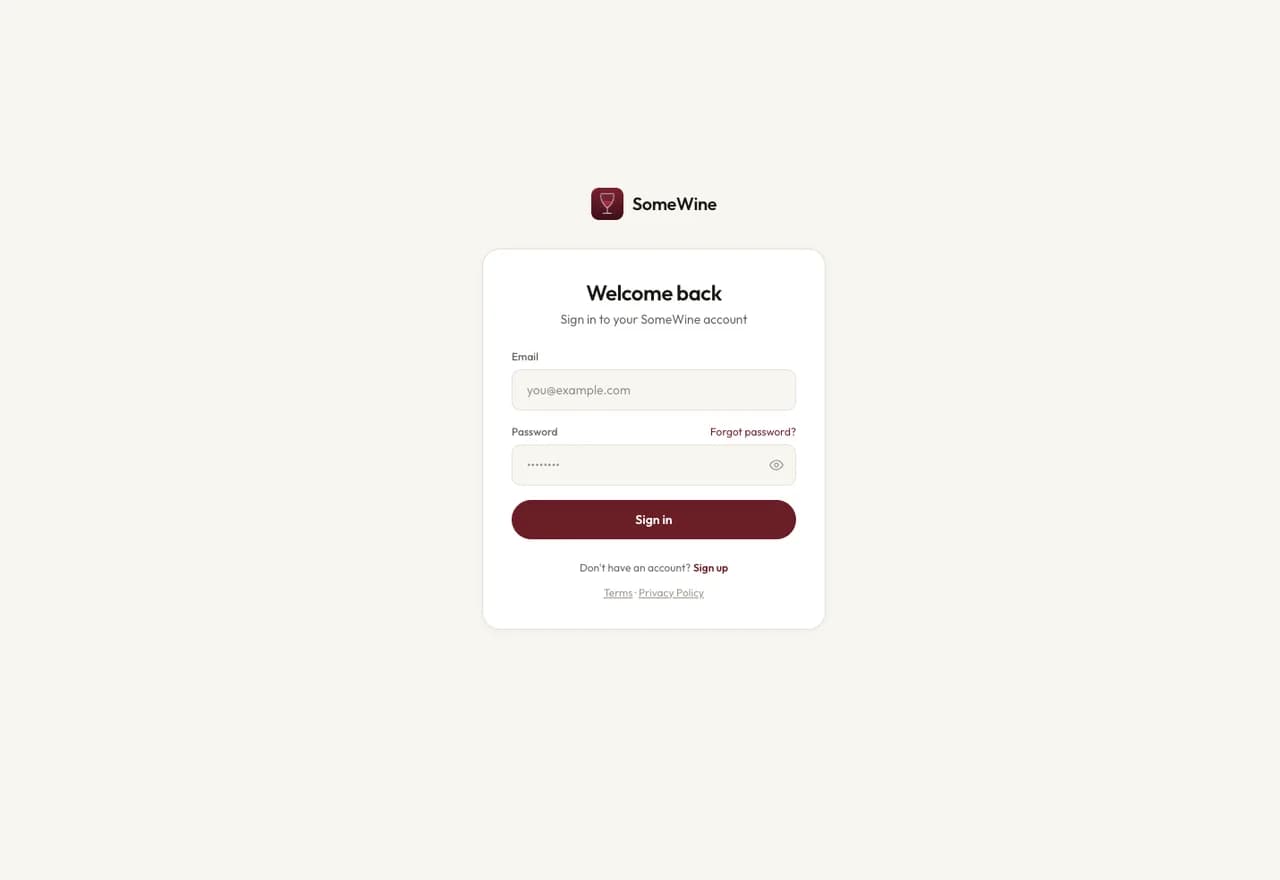 Screenshot van de website van my.somewine.app