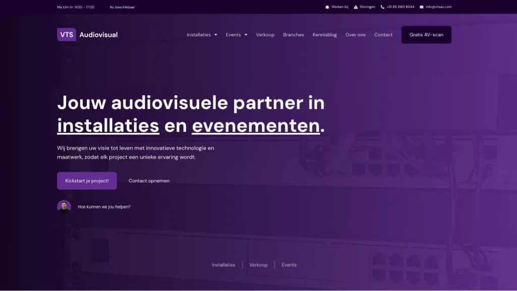 Screenshot van de website van VTS Audiovisual